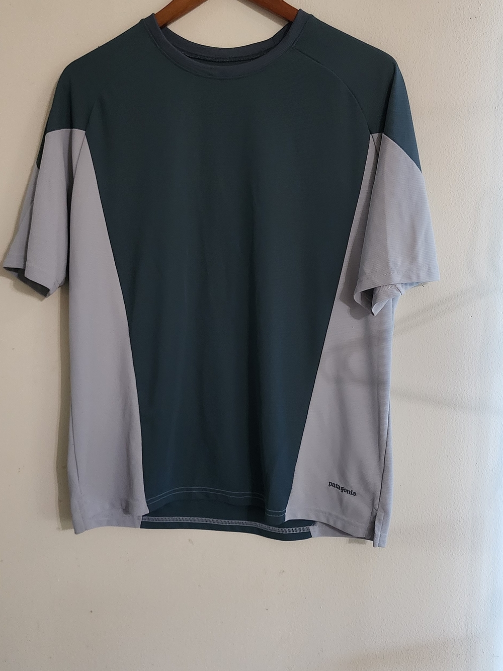 Patagonia Two-Tone Short Sleeve Performance Tee - Dark Teal & Light Gray